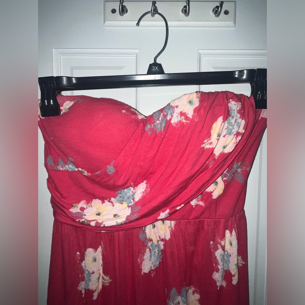 Pink Floral Strapless Long Dress